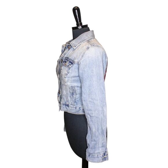 American Eagle Denim Jacket Tribal Tapestry Weave Back Aztec Southwest - Picture 3 of 5